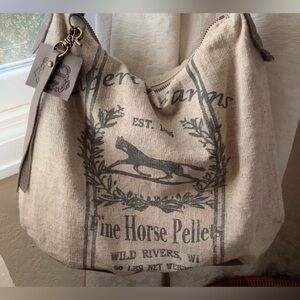 Linen Leather Horse Print Bag